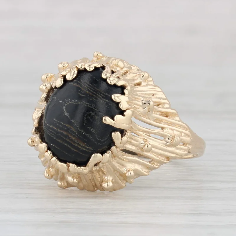 custom-made engagement rings for women-Maui Divers Black Coral Ring 14k Yellow Gold Size 7.25 Cabochon Solitaire