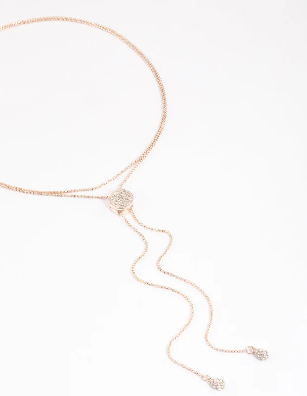 trendy necklace for women-Rose Gold Diamante Adjustable Chain Necklace