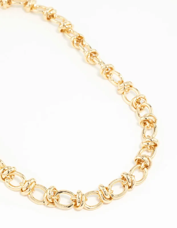 stylish necklace for women-Gold Plated Knotted Chain Necklace