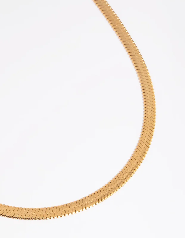 round necklace for women-Waterproof Gold Plated Stainless Steel Herringbone Necklace