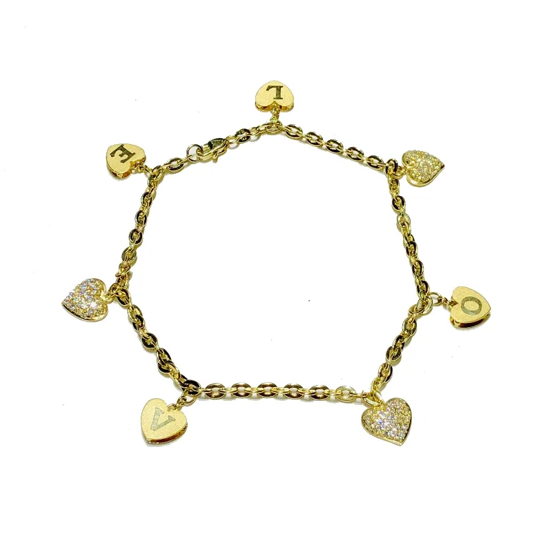 heart-shaped bracelet for women-LOVE CZ Heart Anklet (14K)