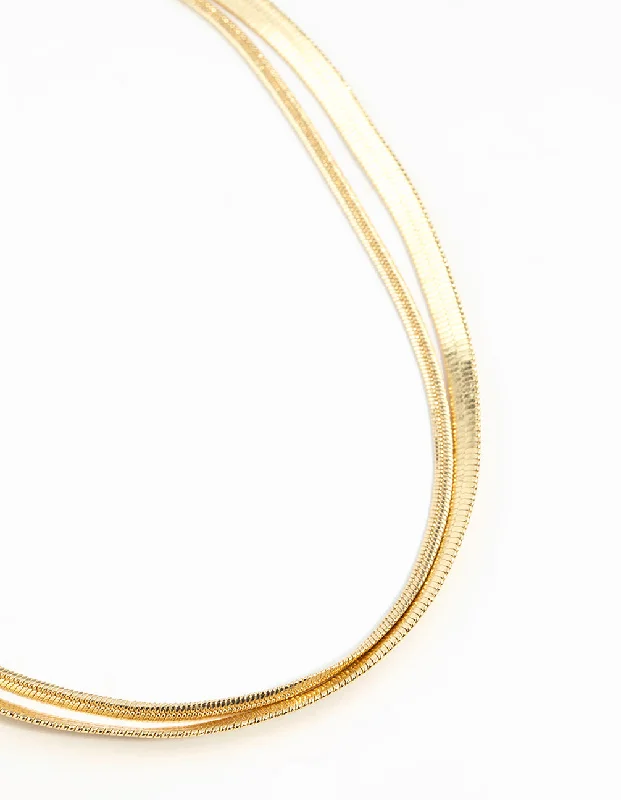 zodiac necklace for women-Gold Plated Herringbone Chain Necklaces 2-Pack