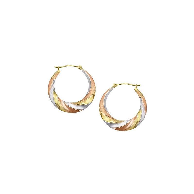 vintage earrings for women-Tricolor Satin Twist Hoop Earrings (14K)