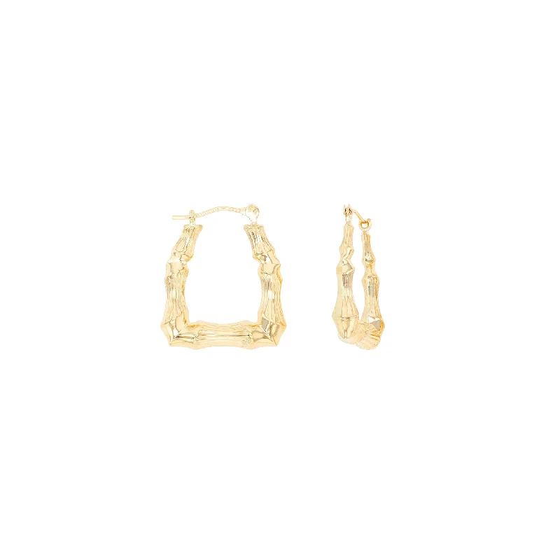 opal earrings for women-Bamboo Squared Hoop Earrings (14K)