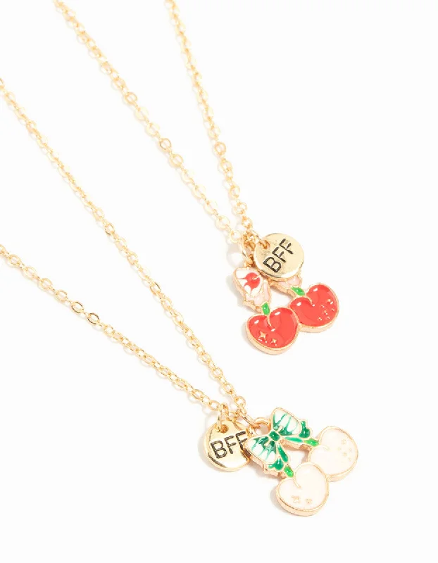 personalized pendant necklace for women-Kids Gold Cherry BFF Pendant Necklace 2 Pack