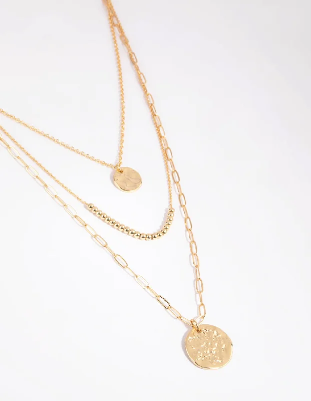 trendy pendant necklace for women-Gold Plated Disc & Ball Necklace Layered Necklace