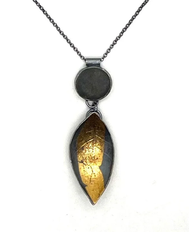 affordable necklace for women-Rock and Gold Leaf Necklace