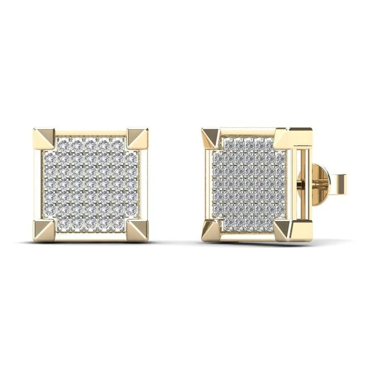 ear cuffs for women-Square Panel Diamond Stud Earrings (14K)