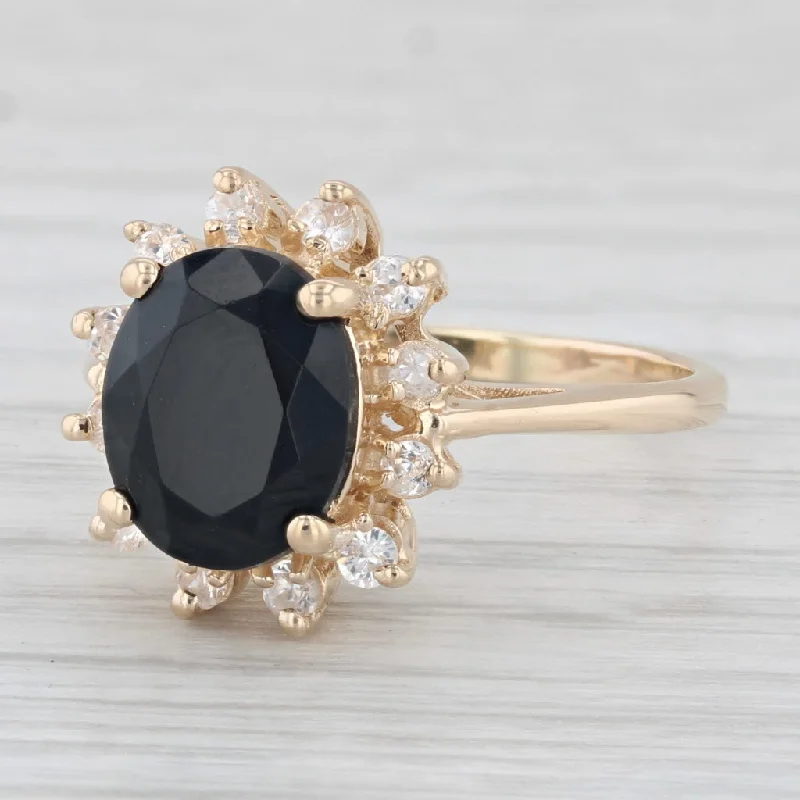 engagement rings with rubies for women-2.92ctw Oval Black Onyx Cubic Zirconia Halo Ring 14k Yellow Gold Size 8