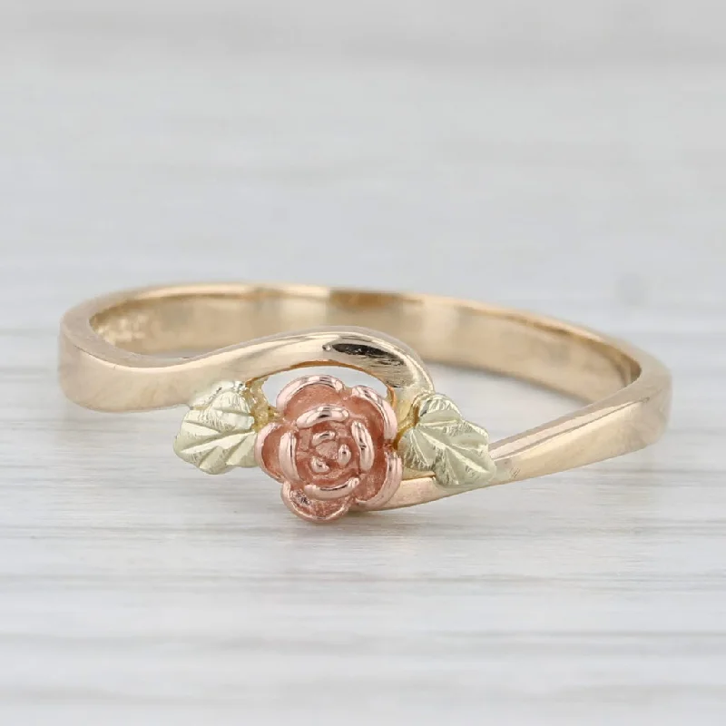 silver engagement rings for women-Landstrom's Black Hills Gold Flower Ring 10k Yellow Green Rose Gold Bypass Band