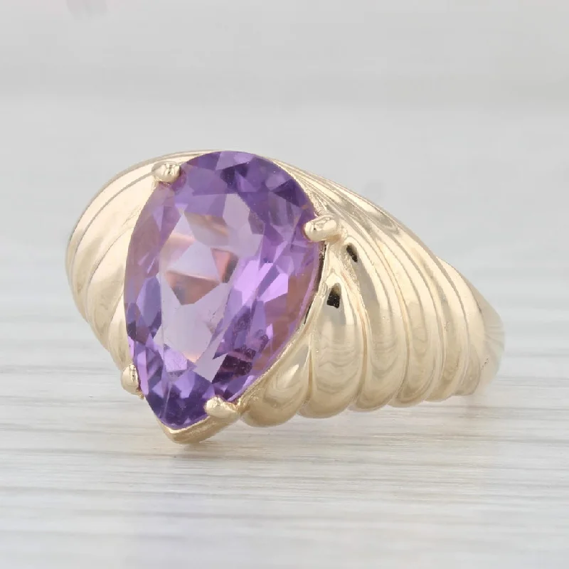 platinum solitaire engagement rings for women-2.50ct Amethyst Pear Solitaire Ring 14k Yellow Gold Size 6 Scalloped Band