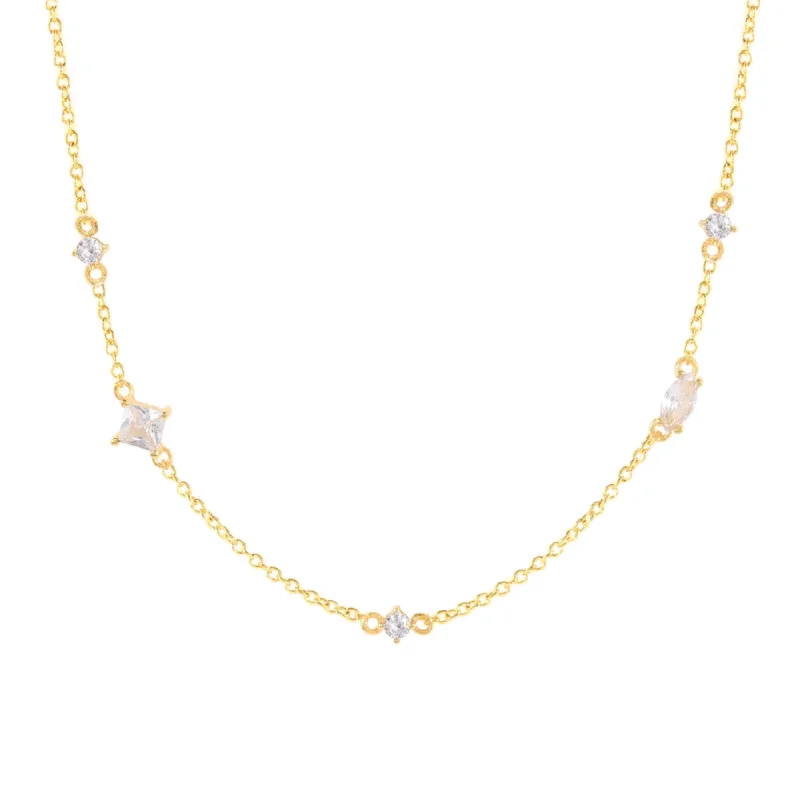 layered gold necklace for women-Starfall Necklace with Oval, Round, and Princess Cut Cubic Zirconia