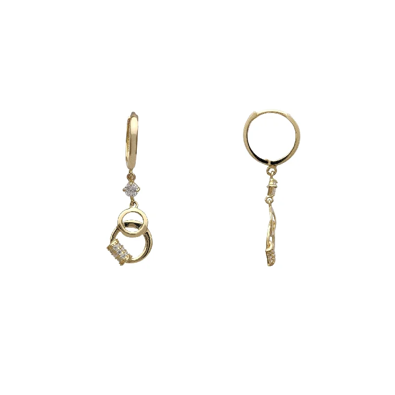 gold chandelier earrings for women-Zirconia Interlocking Hoops Dangling Huggie Earrings (14K)