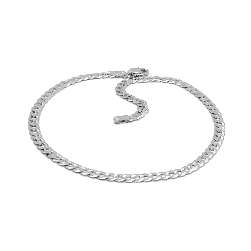 anklet with gemstones for women-Italian Cuban Anklet (Silver)