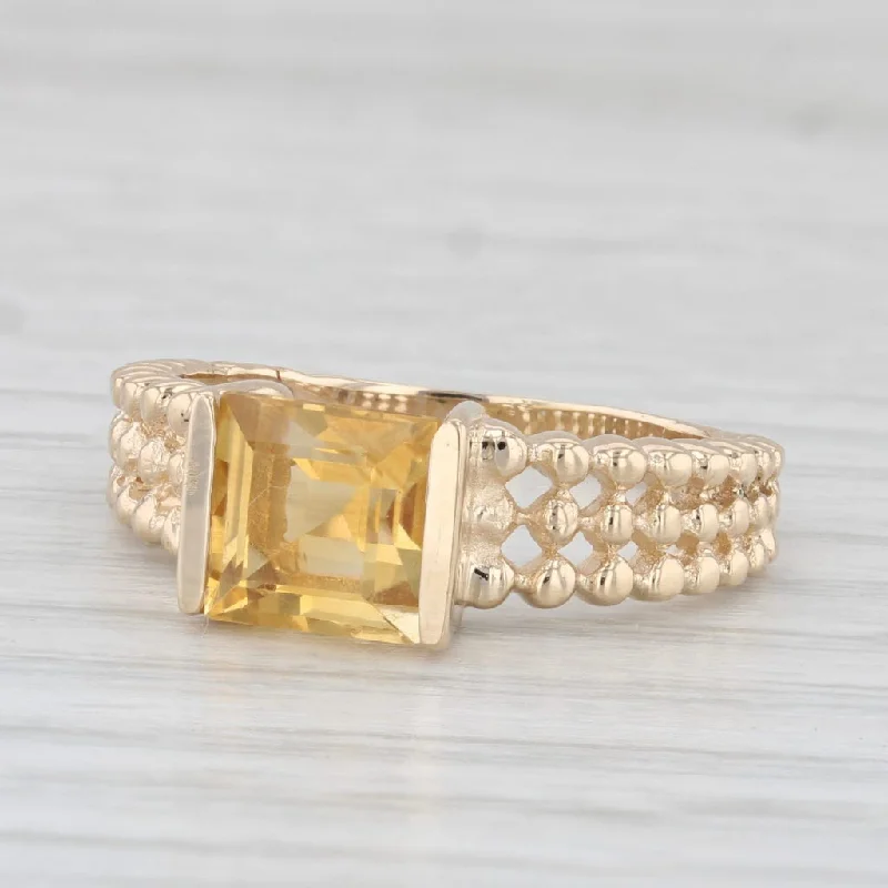 princess diamond engagement rings for women-1.60ct Citrine Solitaire Ring 14k Yellow Gold Size 7.5 Bead Band