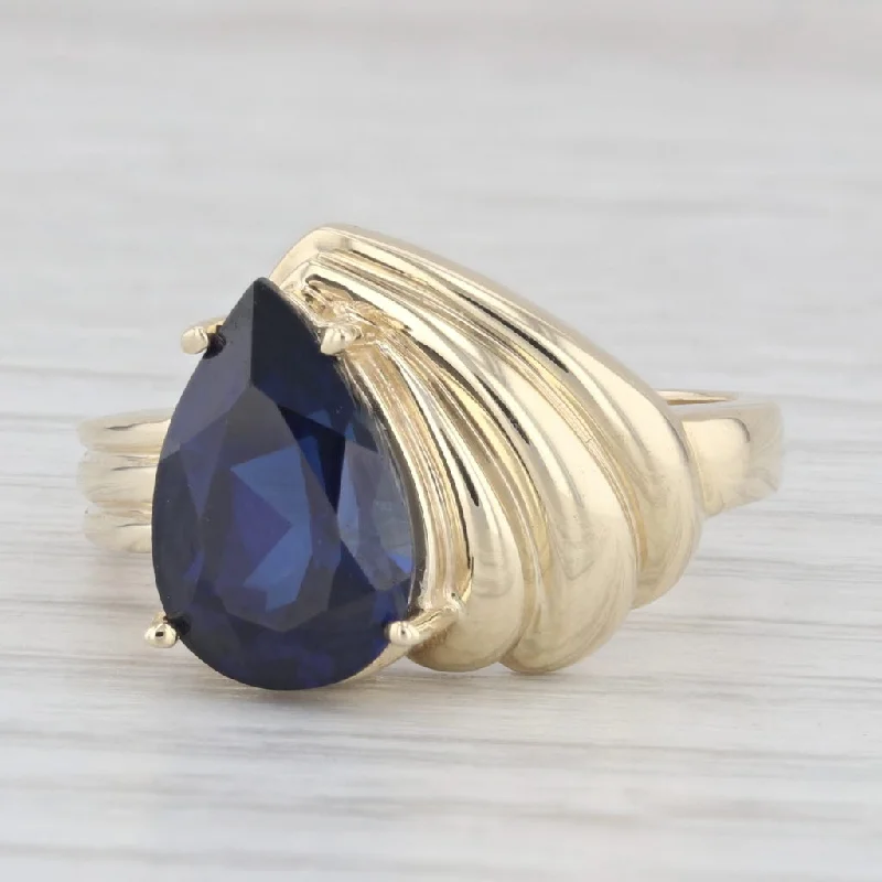 cushion cut engagement rings for women-4.30ctw Lab Created Pear Blue Sapphire 10k Yellow Gold Size 8 Ring