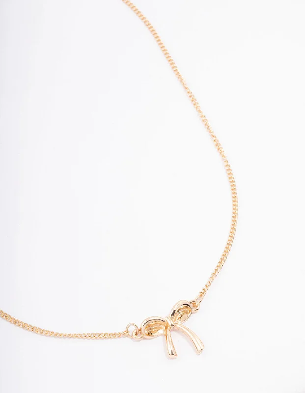 luxury necklace for women-Gold Plain Bow Necklace