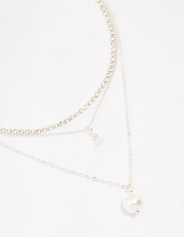 infinity pendant necklace for women-Silver Plated Cupchain Pear & Pearl Necklace