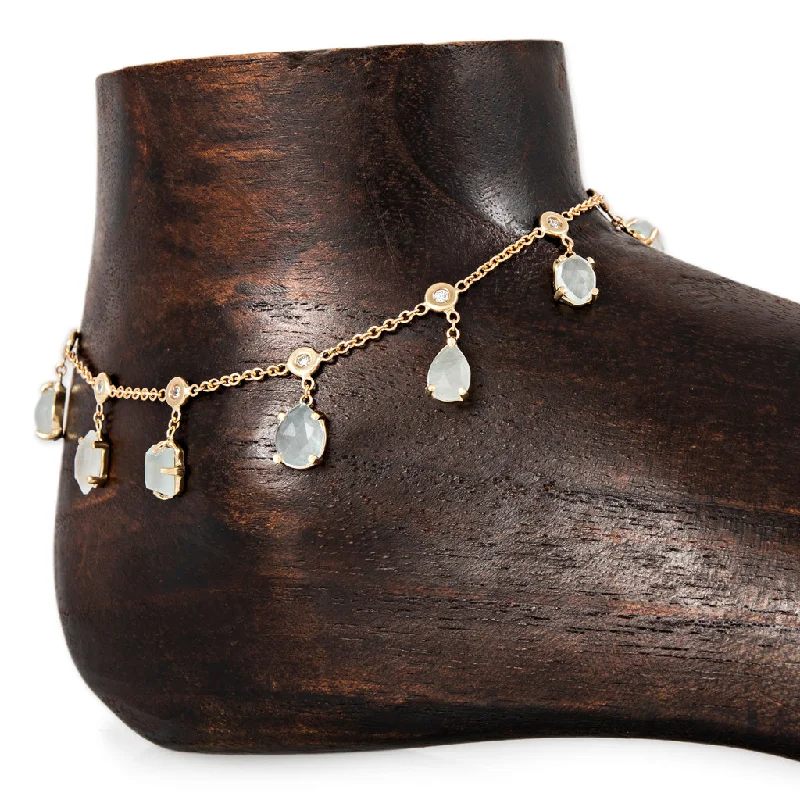 ethnic bracelet for women-MULTI SHAPE AQUAMARINE + DIAMOND SHAKER ANKLET