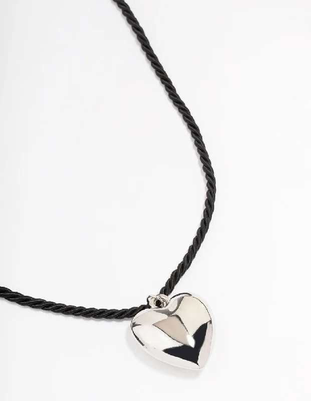 minimalist silver necklace for women-Silver Metal Heart Cord Necklace