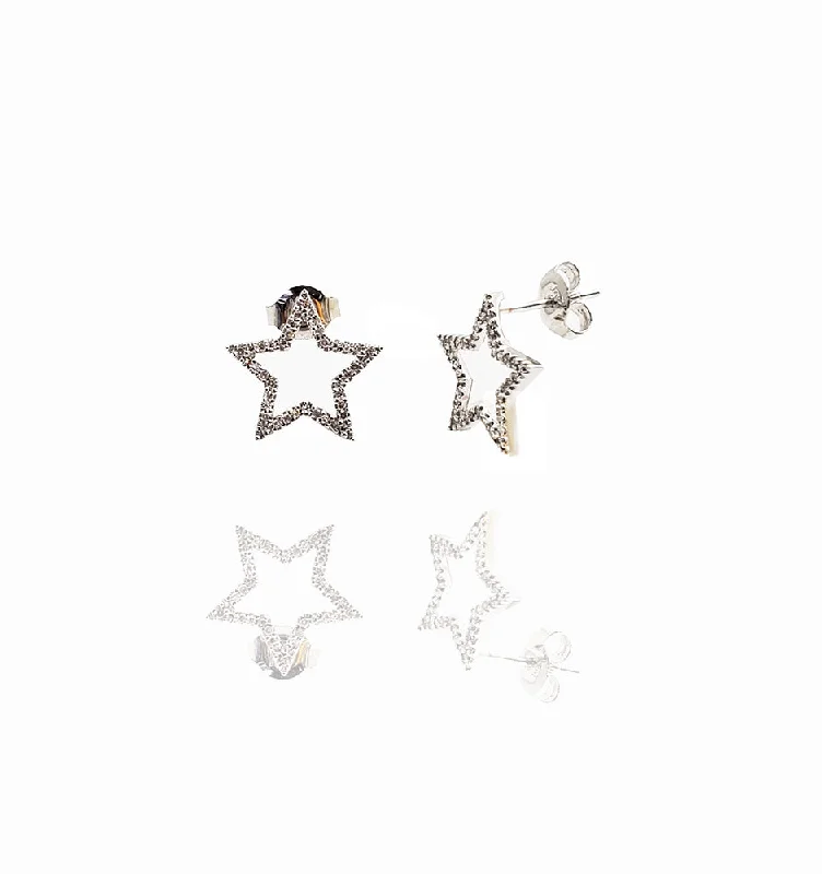 affordable earrings for women-White Gold Star Shape Diamond Earring (14K)