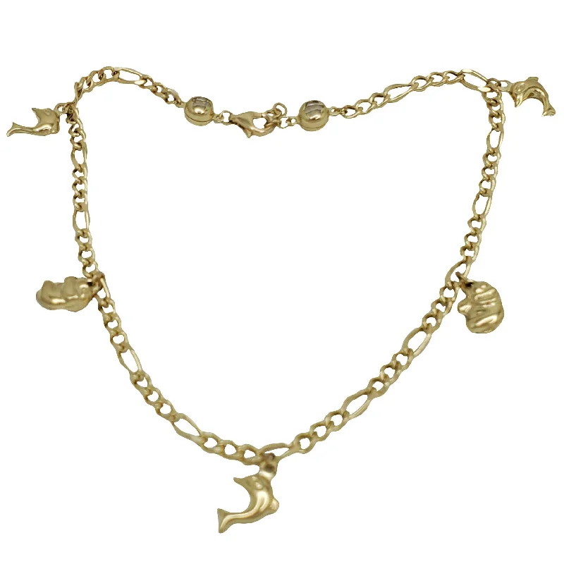 statement bracelet for women-Elephant  and Dolphin Charms Anklet (14K)