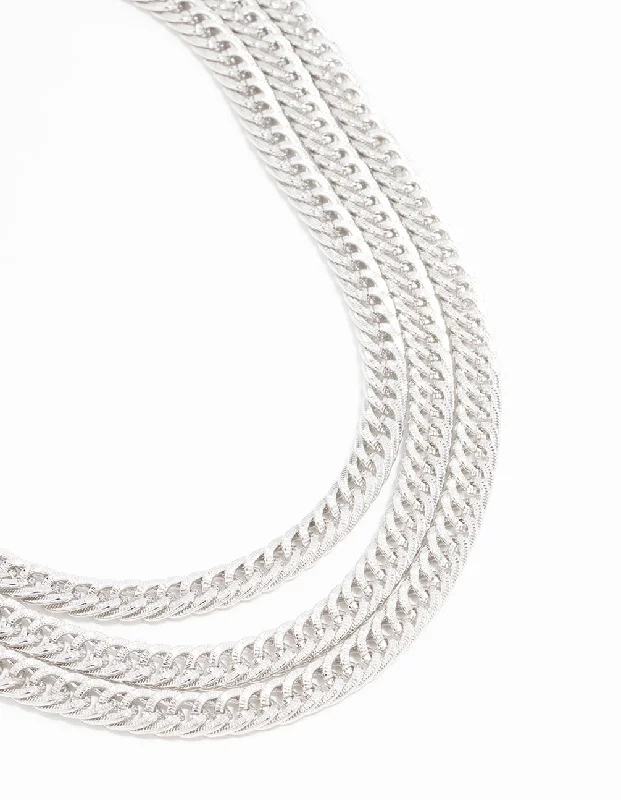 luxury necklace for women-Silver Layered Curb Chain Necklace