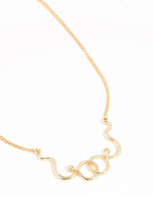 bold silver necklace for women-Gold Snake Pendant Necklace