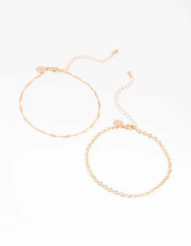 silver bracelet for women-Gold Twisted Anklet Set