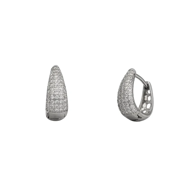 zirconia earrings for women-Zirconia Icy Huggie Earrings (Silver)