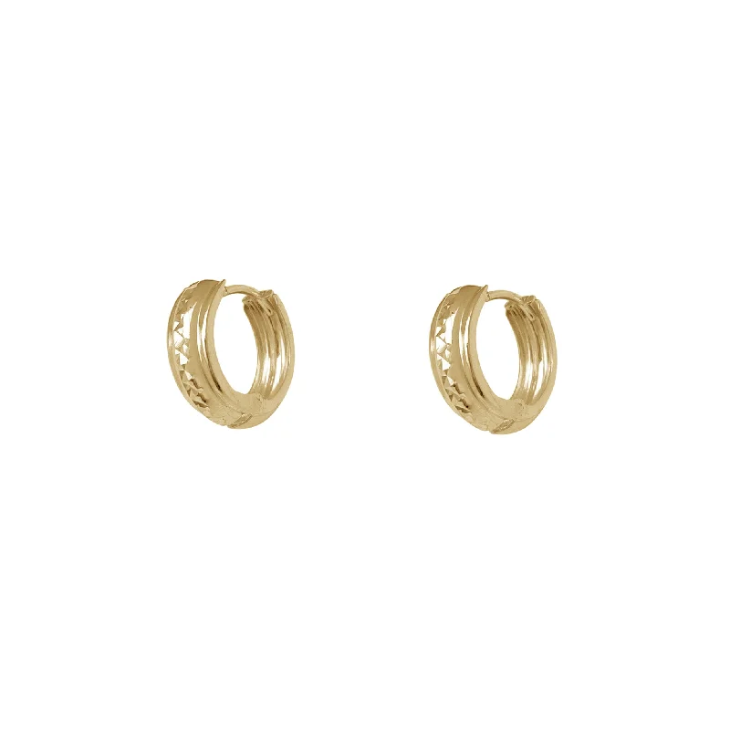 silver stud earrings for women-Puffy Faceted Huggie Earrings (14K)