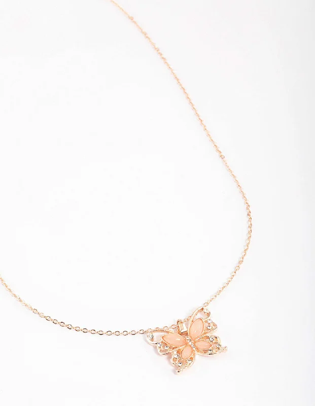 birthstone pendant necklace for women-Rose Gold Statement Butterfly Necklace