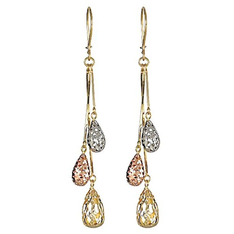 statement earrings for women-Tricolor Dangling Teardrop Earrings (14K)