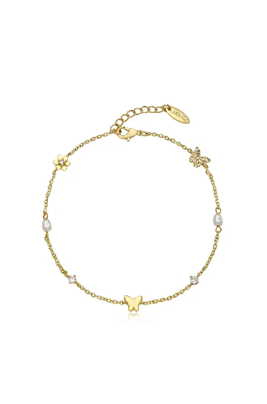 adjustable bracelet for women-Subtle Butterflies and Pearl Anklet