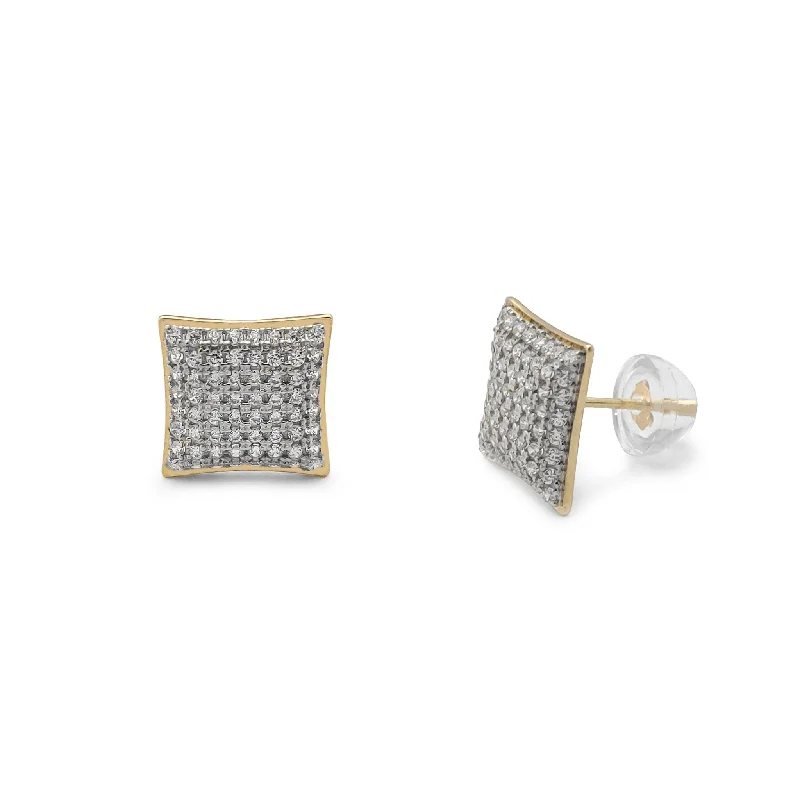 rose gold earrings for women-Micro Pave Puffy Square Stud Earring (14K)