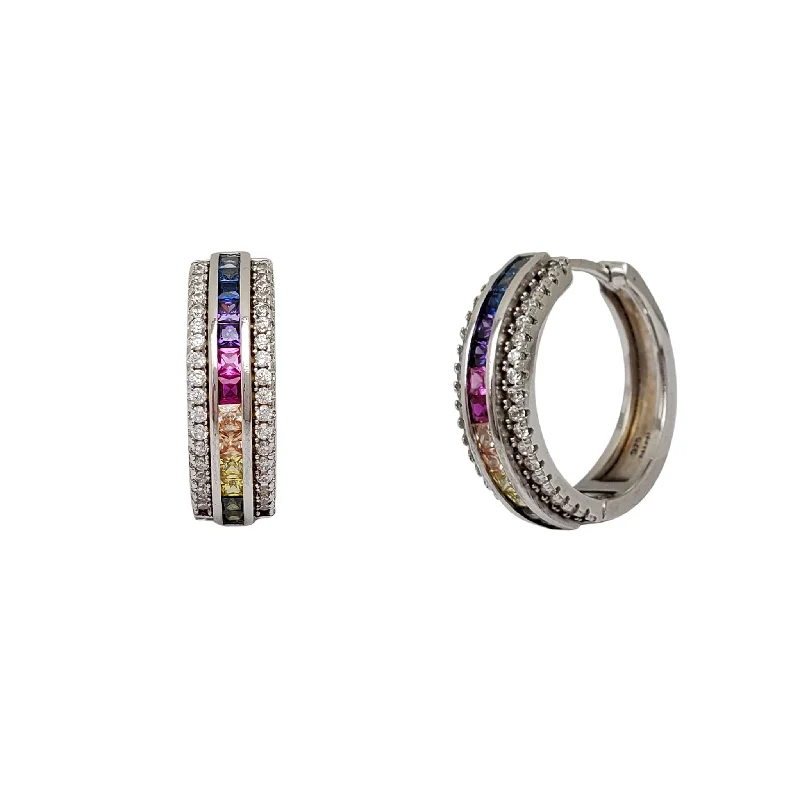 unique stud earrings for women-Zirconia Multicolor Hoop Earrings (Silver)