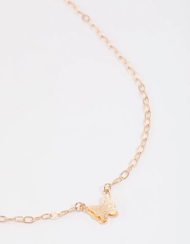 floral pendant necklace for women-Gold Textured Butterfly Necklace