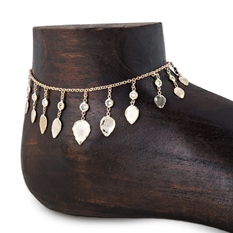 lucky bracelet for women-TEARDROP HAMMERED DISC DIAMOND ANKLET