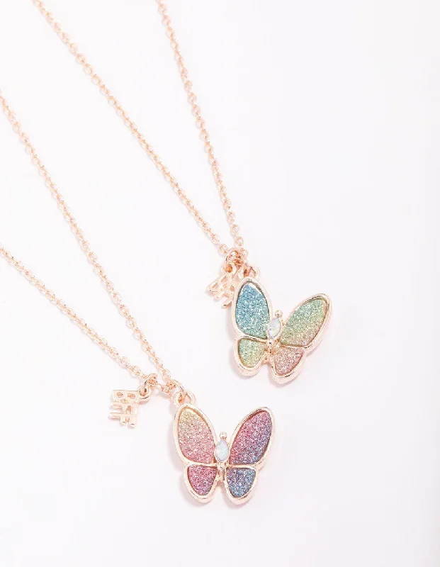 beautiful gold necklace for women-Kids Rose Gold Glitter Butterfly Pendant Necklace Pack