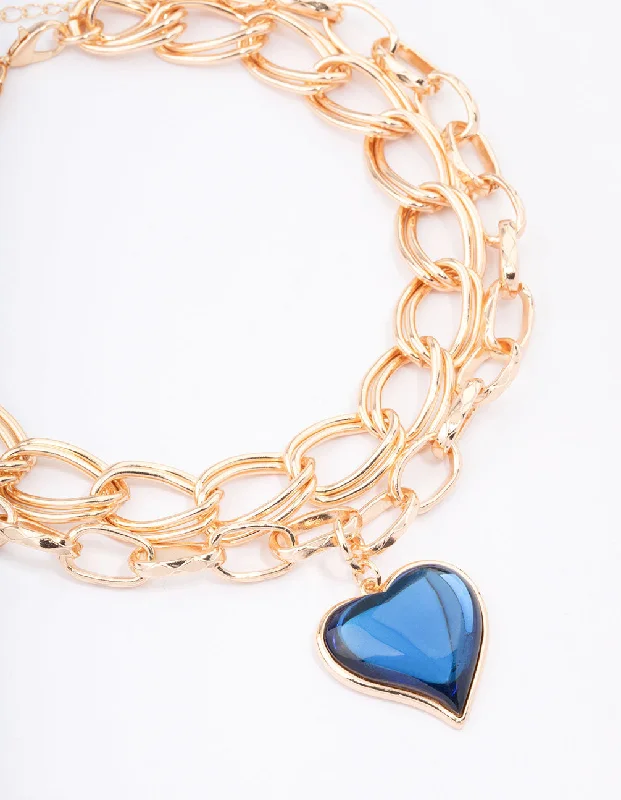 layered necklace for women-Gold Double Row Chunky Heart Necklace