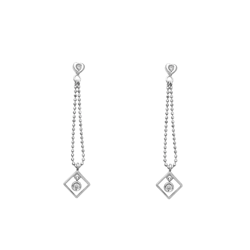 diamond drop earrings for women-Stone-Set Rhombus Drop Earrings (14K)