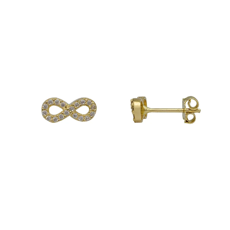 cute stud earrings for women-Zirconia Infinity Sign Stud Earrings (14K)