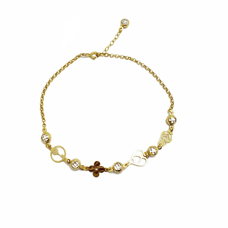 colorful bracelet for women-Zirconia Charms Rolo Link Anklet (14K)