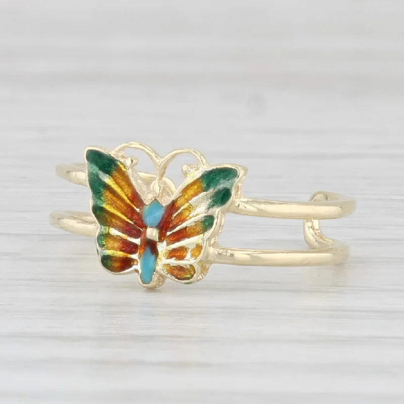 affordable sapphire engagement rings for women-Colorful Enamel Butterfly Toe Ring 14k Yellow Gold Adjustable Size