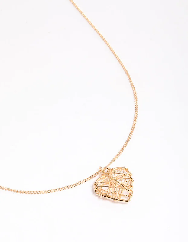 silver chain necklace for women-Gold Wrapped Heart Pendant Necklace