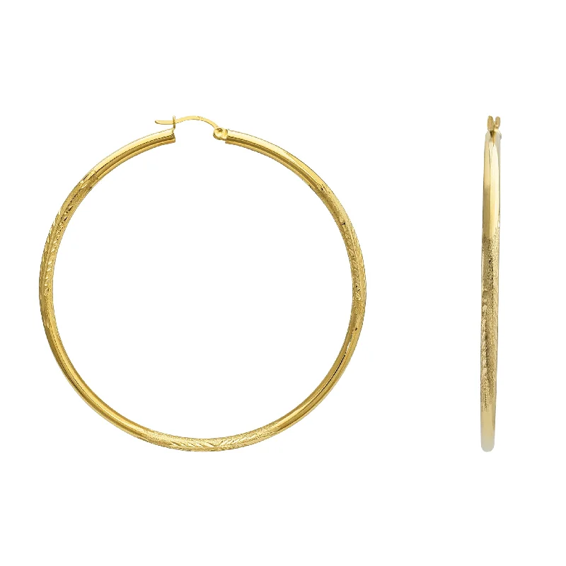 vintage hoop earrings for women-Sandblasted Diamond-Cut Hoop Earrings (14K)