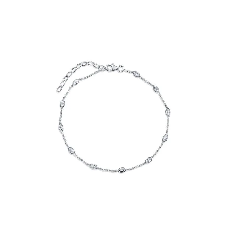 engraved anklet for women-Diamond-Cut Ball Anklet (Silver)