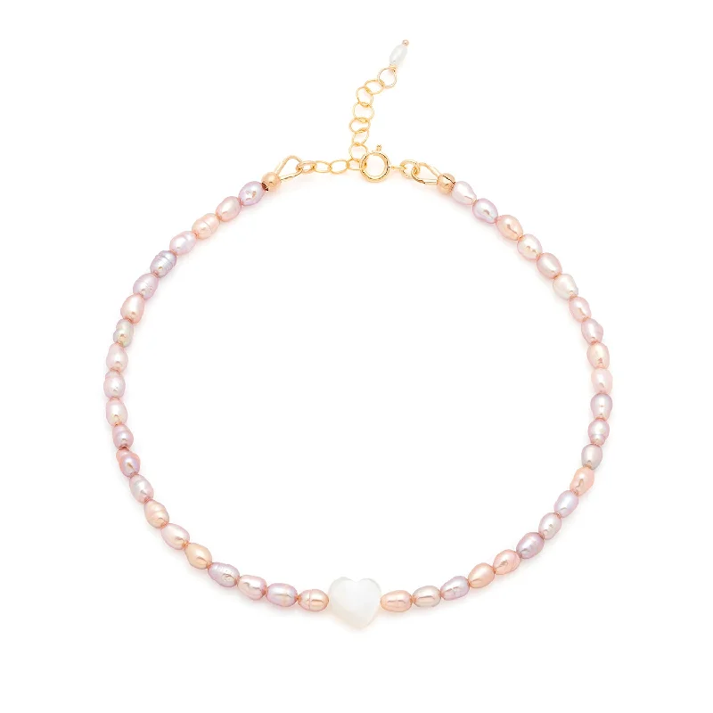 diamond anklet for women-Pearl Heart Anklet | Mauve