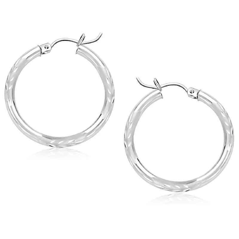 sterling silver earrings for women-Diamond Cut Hoop Earrings (14K)