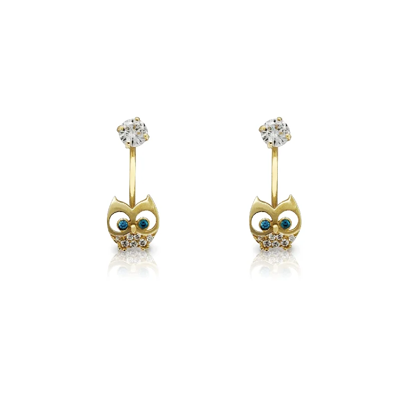 elegant stud earrings for women-Owl Curved Barbell Earrings (14K)